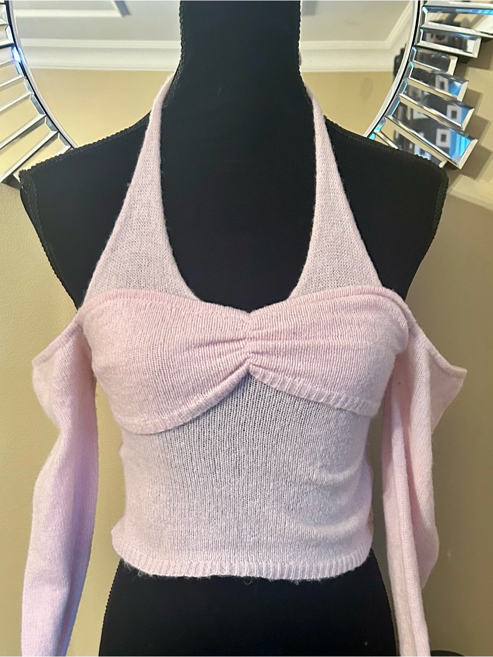 I.AM.GIA Light Pink Cold-Shoulder Halter Crop Sweater - Picture 5 of 10